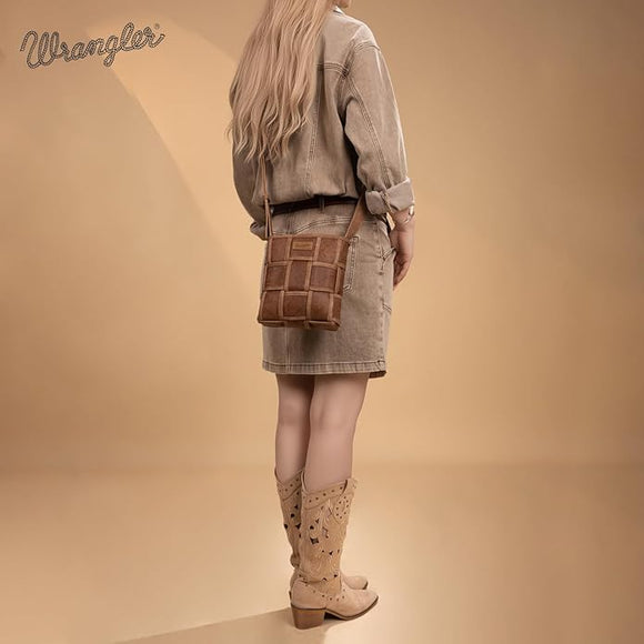 Wrangler Woven Crossbody Bag for Women Vintage Floral Tooled Cross Body Purse - Brown
