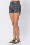 JUDY BLUE HIGH WAISTED CACTUS EMBROIDERY CUTOFF SHORTS - GREY