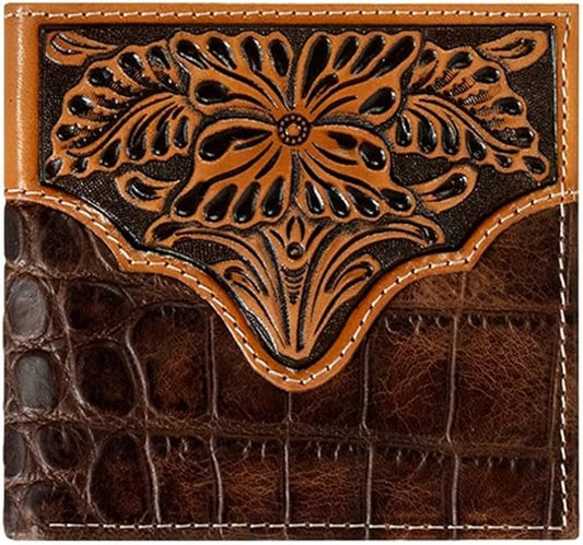 ARIAT BIFOLD WALLET CROC FLORAL EMBOSSED - BROWN