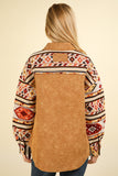 OVERSIZED AZTEC BUTTON DOWN SHACKET - CAMEL