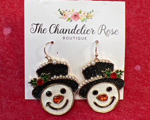 CHRISTMAS JOLLY SNOWMAN GOLD BACK EARRINGS