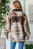 VINTAGE AZTEC PATTERN THICK KNIT FRINGE SHACKET