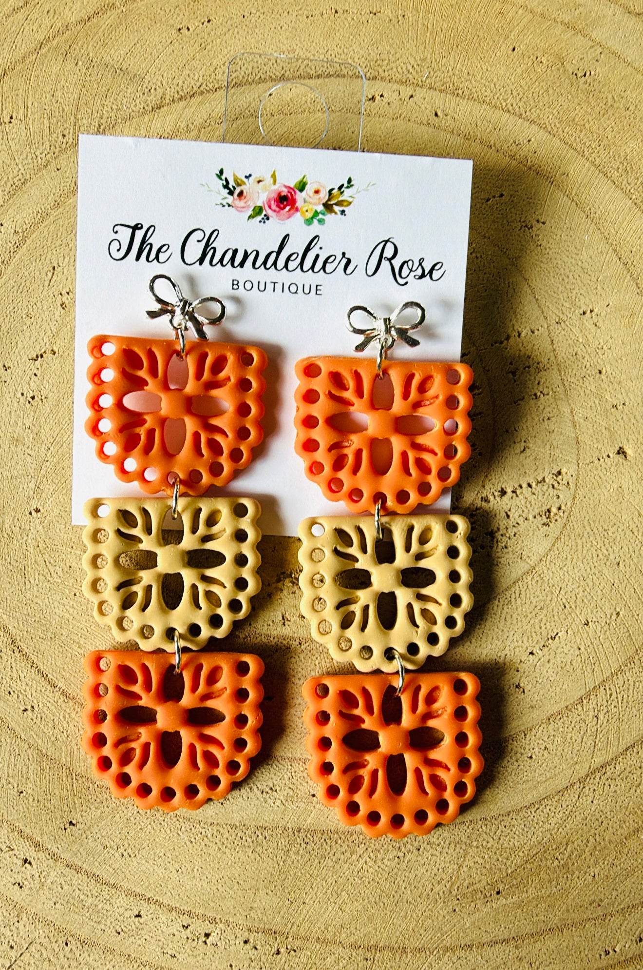 Burnt Orange & Cream Papel Picado Earrings