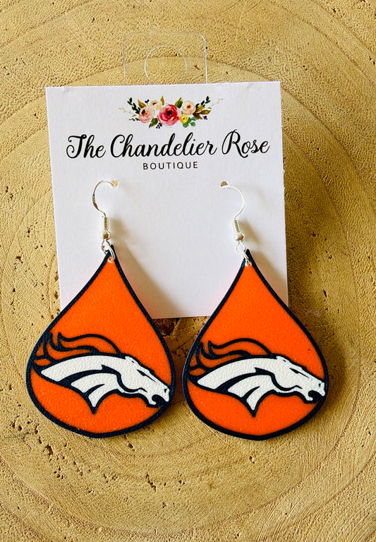 Bronco Tear Drop Orange Earrings