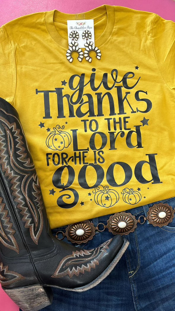 GIVE THANKS TO THE LORD TEE - MUSTARD