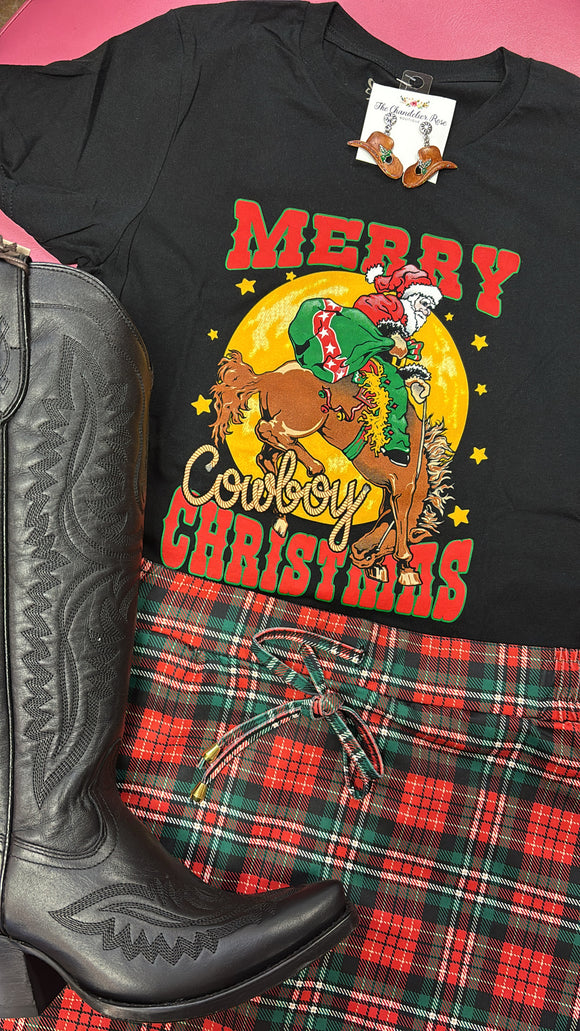 MERRY COWBOY CHRISTMAS TEE - BLACK
