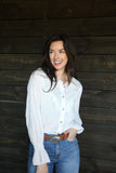 IVORY EYELET BUTTON UP BLOUSE WITH RUFFLE ACCENTS