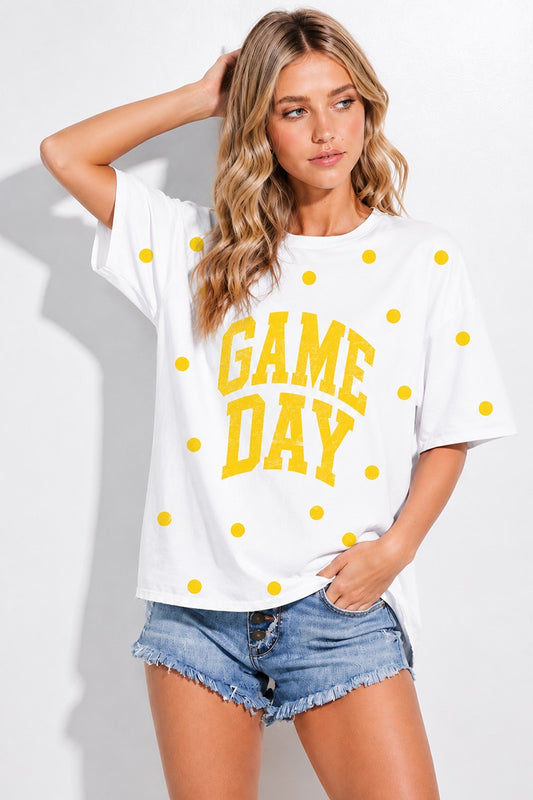 GAMEDAY PRINT SIDE SLIT TOP - IVORY/YELLOW