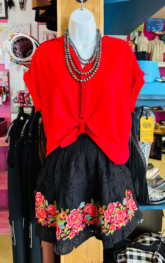 EYELET EMBROIDERY SKIRT - BLACK