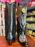 CORRAL WOMEN'S BLACK EAGLE EMBROIDERY & STUDS & FRINGES TALL TOP WESTERN BOOT - C4159