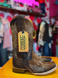 CORRAL WOMEN'S BROWN FLAMES EMBROIDERY SQUARE TOE WESTERN BOOT - Z5442