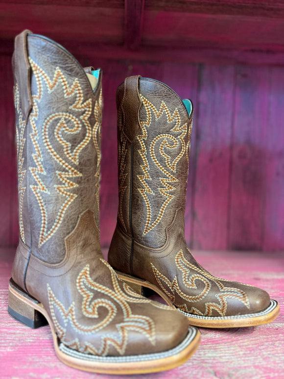 CORRAL GIRLS' BROWN FLAMES EMBROIDERED WESTERN BOOTS - TAN T0238