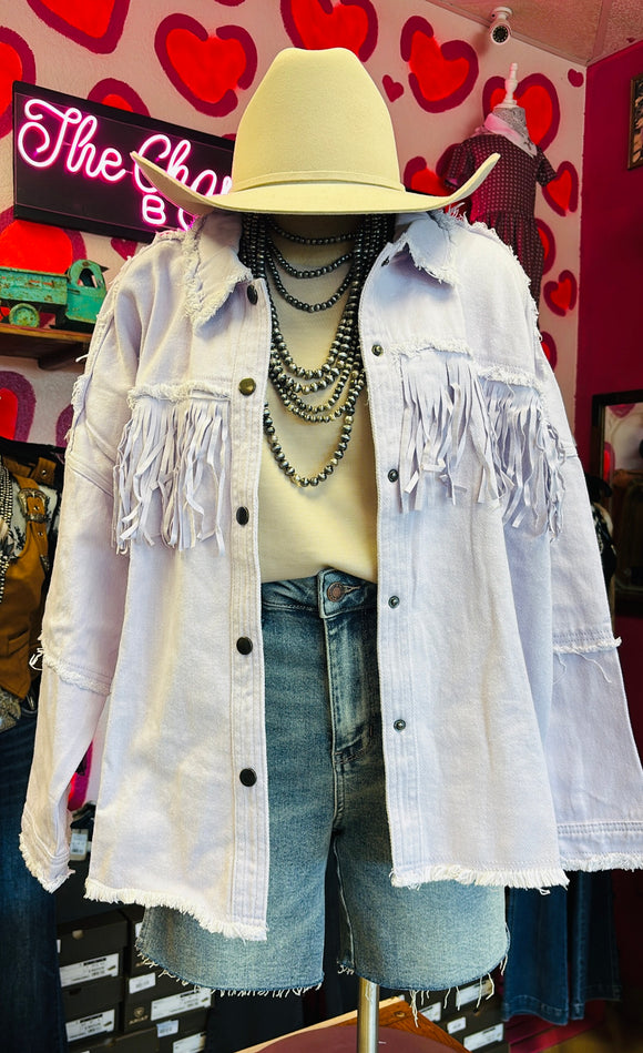 FRINGE DENIM JACKET - LAVENDER