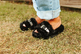 HOME BUCKLES FUZZY SLIDES - MIDNIGHT