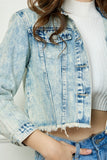 WASHED DENIM WITH STRIPE RHINESTONE JACKET - LIGHT WASH