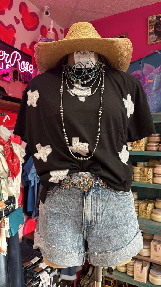 TEXAS SEQUIN PATCH HALF SLEEVE TOP
