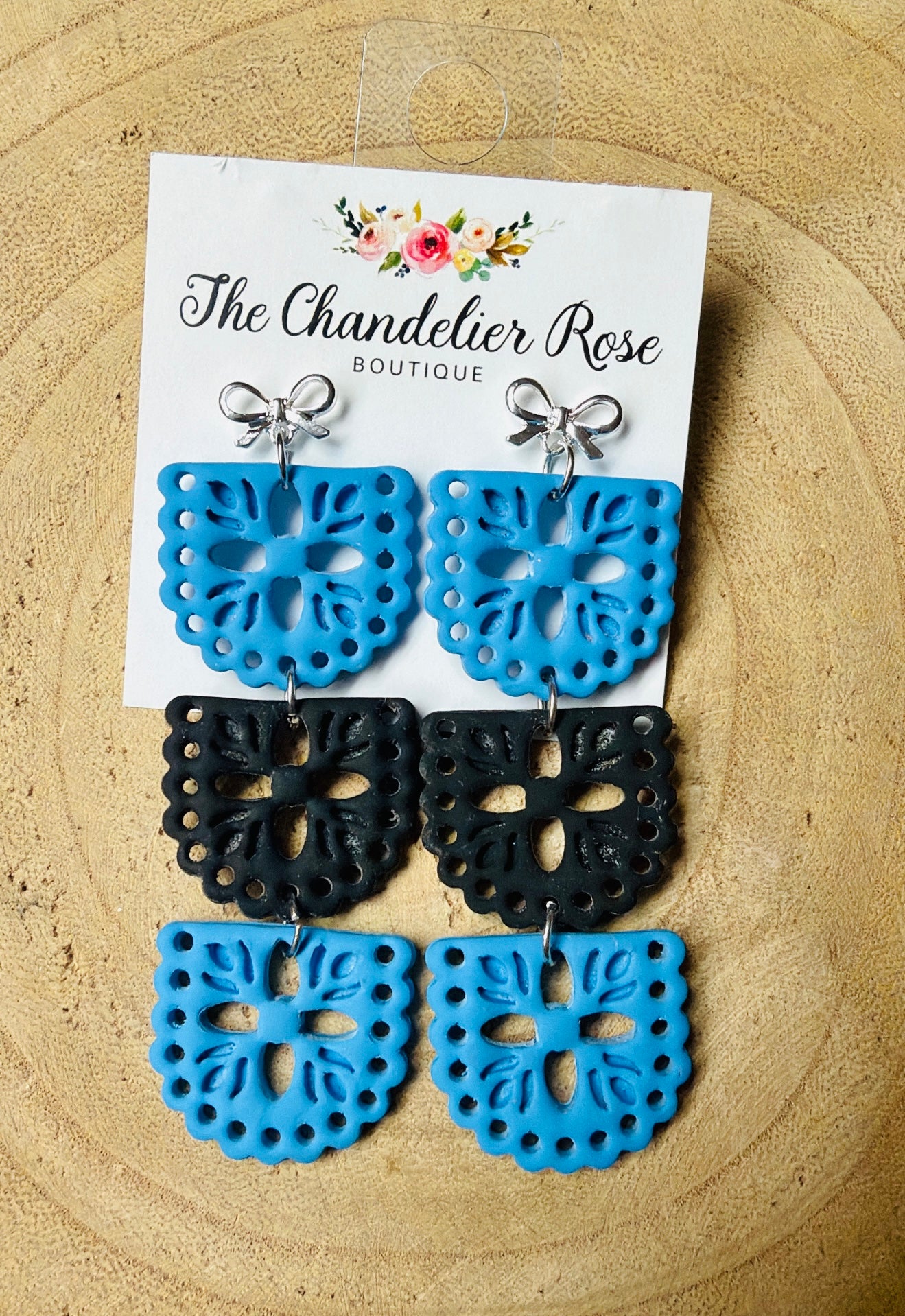 Ocean Blue & Black Papel Picado Earrings