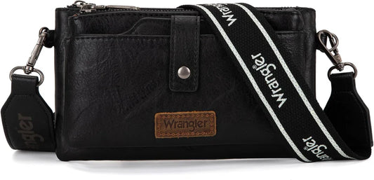 Wrangler Dual Zipper Compartment Crossbody Bag - Black