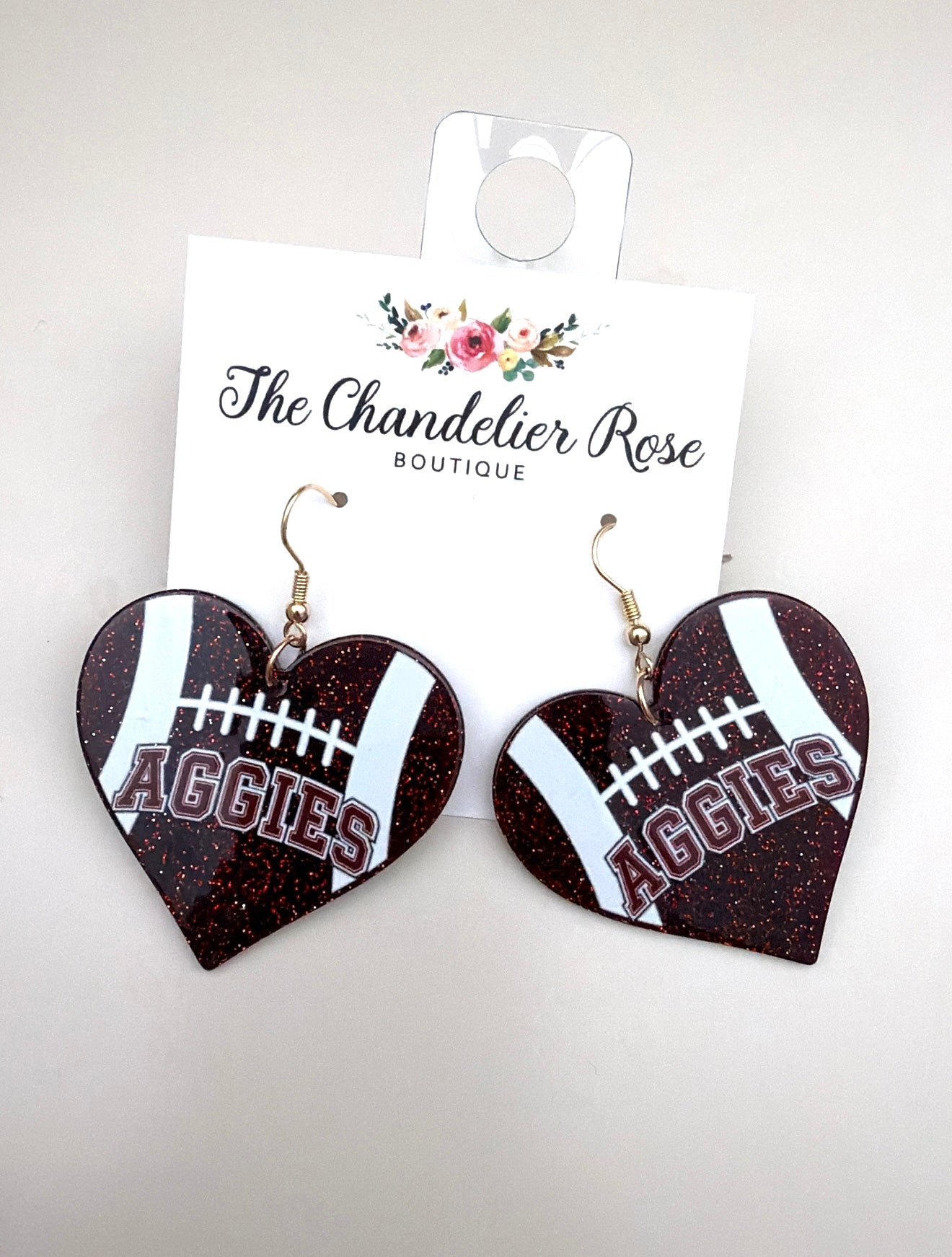 Football Heart Aggies Earrings