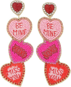 CONVERSATION HEARTS VALENTINE BEADED EARRINGS