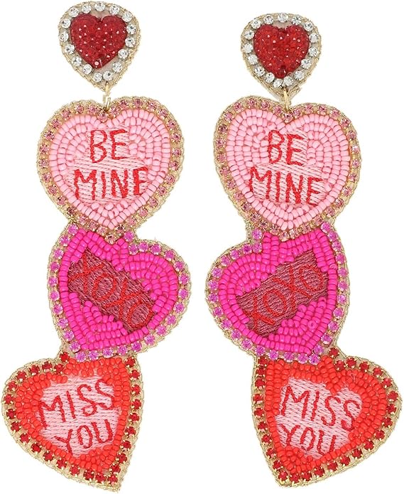 CONVERSATION HEARTS VALENTINE BEADED EARRINGS