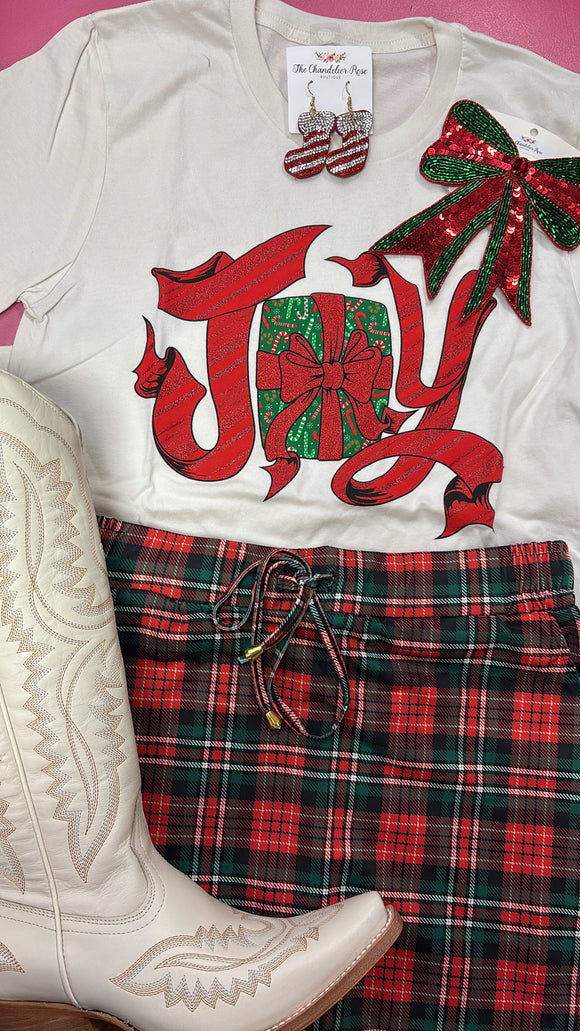 JOY RIBBON CHRISTMAS TEE - WHITE