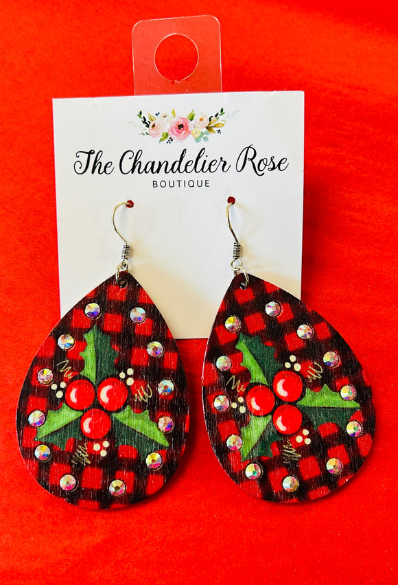 MISTLETOE PLAID WOOD EARRINGS