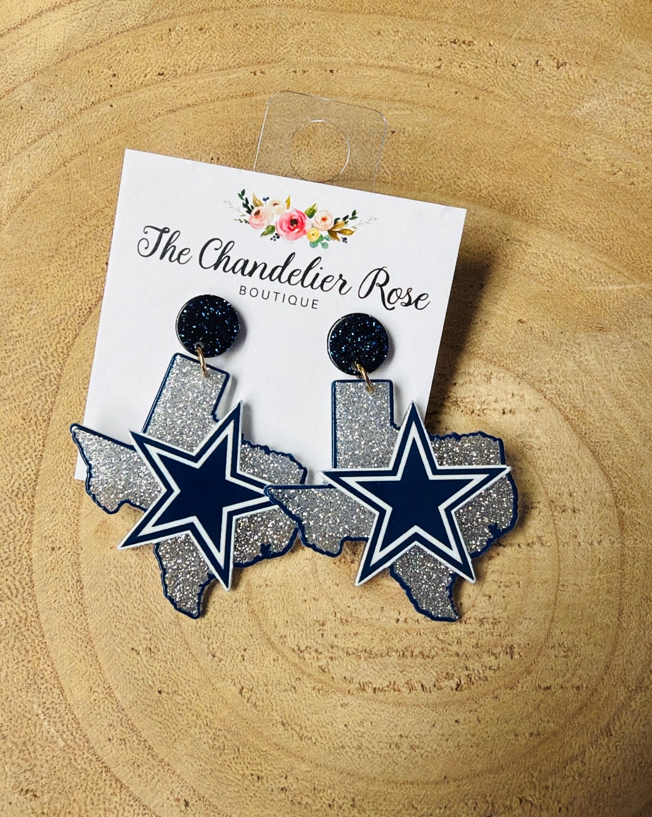 Texas Star Silver Navy Earrings