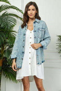 STRIPE RHINESTONE EXTRA LONG SLEEVE DENIM JACKET