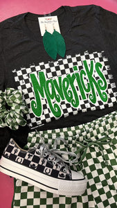 CHECKERED MASCOT MAVERICKS TEE - GREEN GLITTER