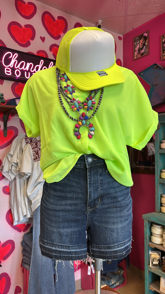 Whitney Woven Neon Lime Blouse