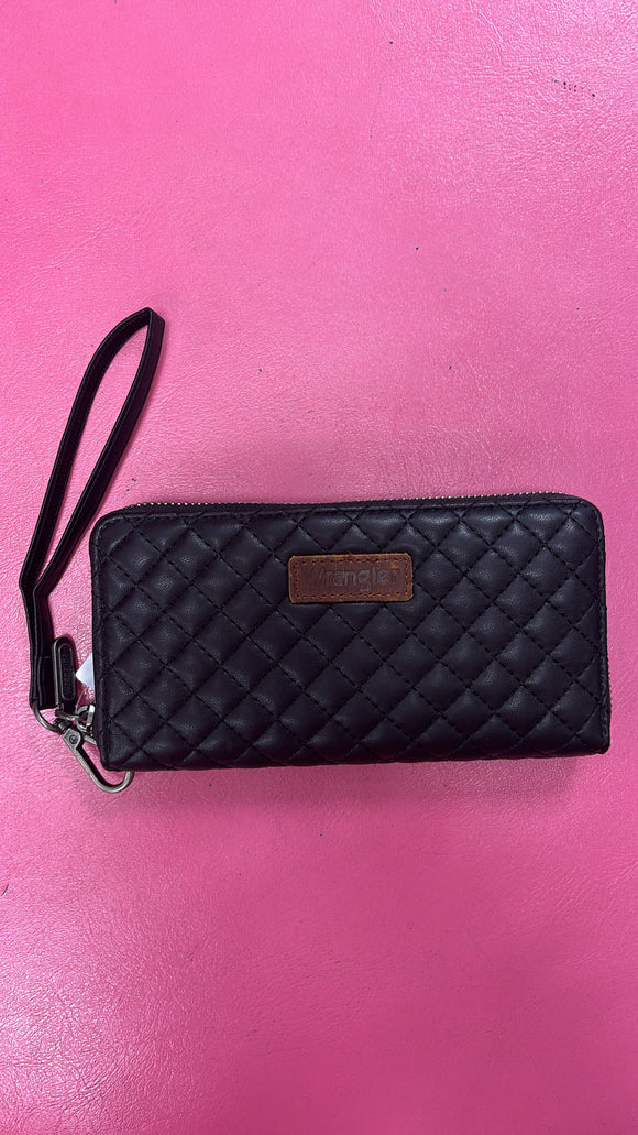 WRANGLER QUILT PATTERN WRISTLET WALLET - BLACK