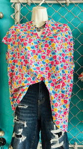 FLORAL PRINT DOLMAN SLEEVE CHINA COLLAR TOP - MULTI COLOR