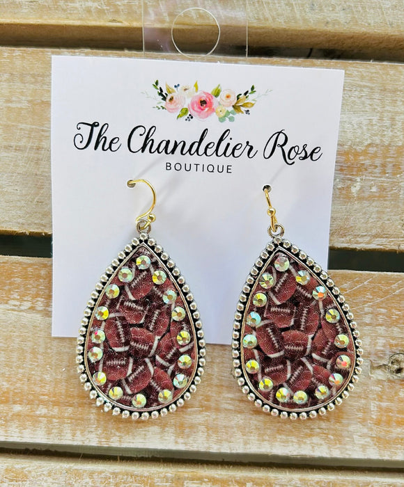 FOOTBALL BLING PEAR SHAPE HOOP EARRINGS