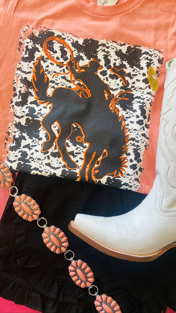 COWHIDE BRONC WESTERN TEE - SUNSET