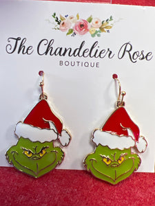 GRINCH FACE GOLD BACK HOOK EARRINGS