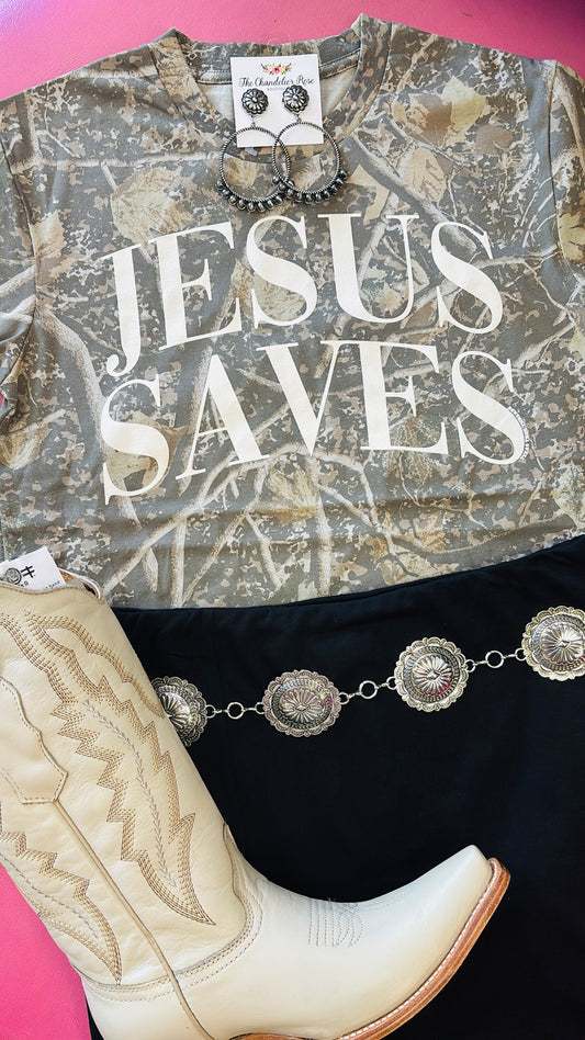 JESUS SAVES TEE  - DIRTY WHITE INK