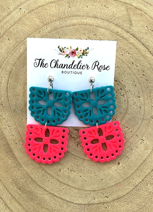 2 Tier Papel Picado Retro Colors Earrings