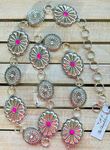 AB RHINESTONE CONCHO AND CONCHO MULTI COLOR CENTER STONE CHAIN LINK - ONE SIZE
