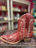 CIRCLE G WOMEN'S RED EMBROIDERY & STUDS ANKLE WESTERN BOOT L6161