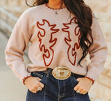 BIEGE KNIT SWEATER CAMEL BOOTSTICHED CONTRAST STITCHING