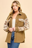 MOCHA CONTRAST AZTEC PATTERN SLEEVE CORDUROY SHACKET