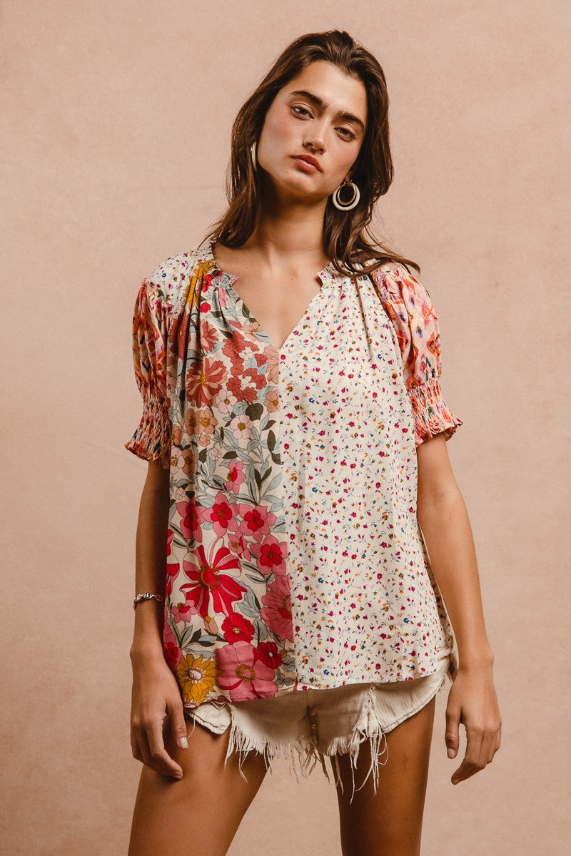WOVEN PRINT MIX AND MATCH TOP - ROSE MIX