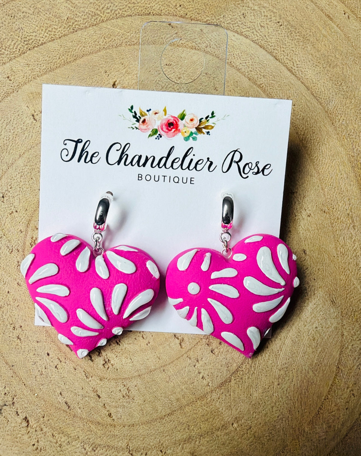 Pink & White Heart Earrings