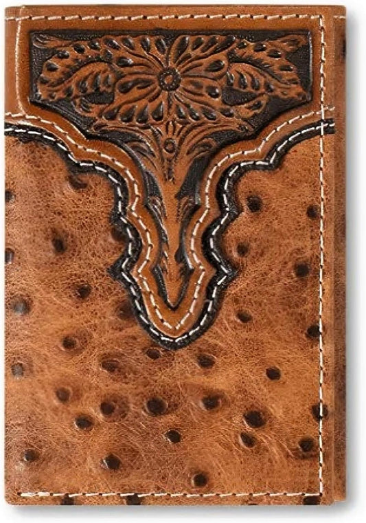 ARIAT TRI-FOLD OSTRITCH FLORAL EMBOSSED WALLET