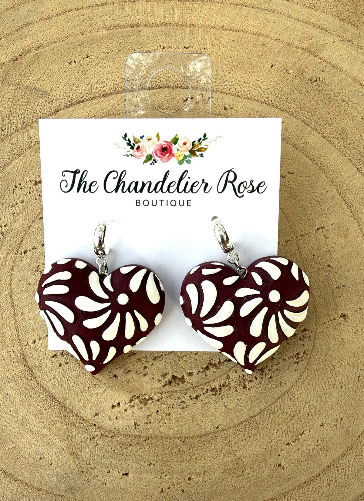 Maroon Heart Earrings