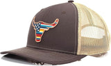 ARIAT MENS R112 CAP SNAP BACK USA FLAG BULL BROWN