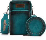 Wrangler Crossbody Cell Phone Purse 3 Zippered Compartment with Coin Pouch - Turquoise