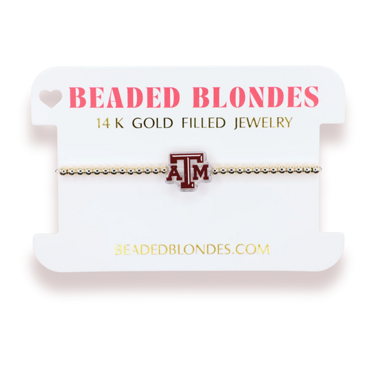 Beaded Blondes Texas A&M Logo 6.75" Bracelet on Gold