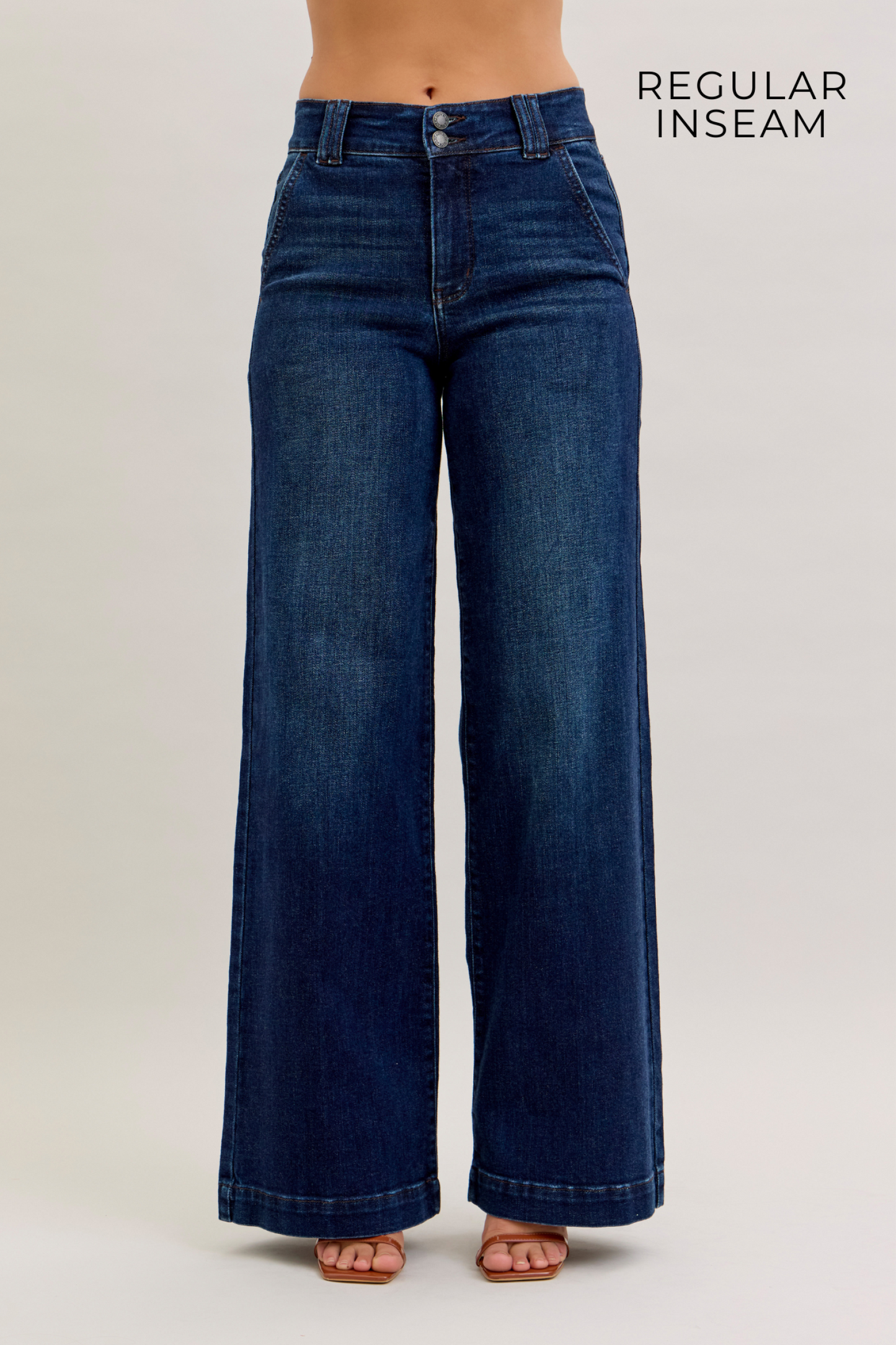JUDY BLUE REGULAR HIGH WAIST TROUSER WIDE LEG JEAN - DARK STONE